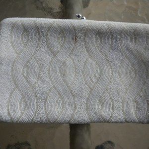 Vintage Glass White Seed Bead Purse Clutch Japan